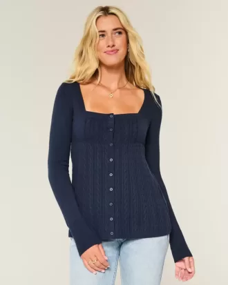 Pulover Babydoll cu mânecă lungă și gât pătrat