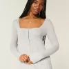 Pulover Babydoll cu mânecă lungă și gât pătrat Pulover Babydoll cu mânecă lungă și gât pătrat