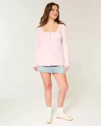 Pulover Babydoll cu mânecă lungă și gât pătrat