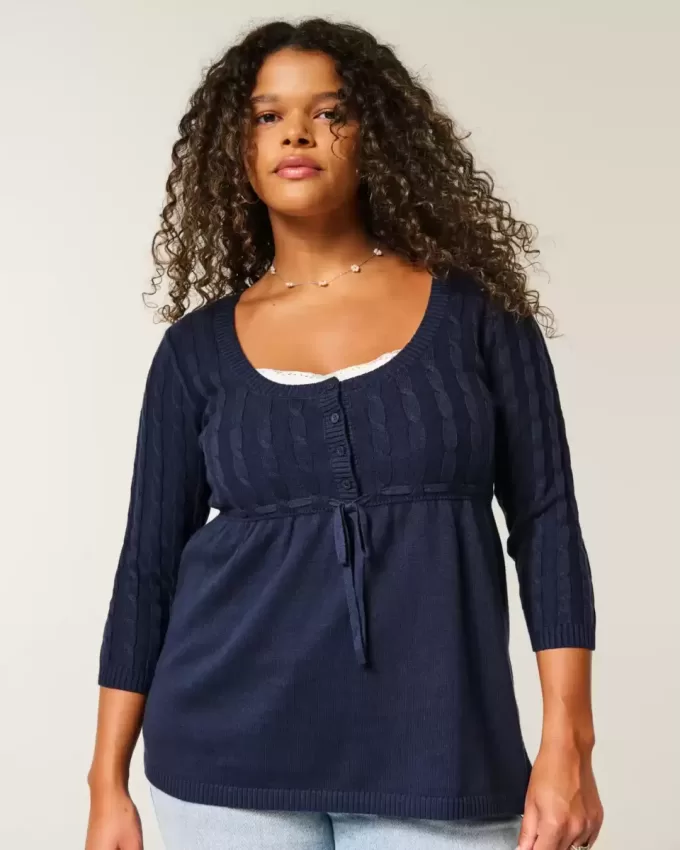 Pulover Babydoll din tricot cablu Pulover Babydoll din tricot cablu