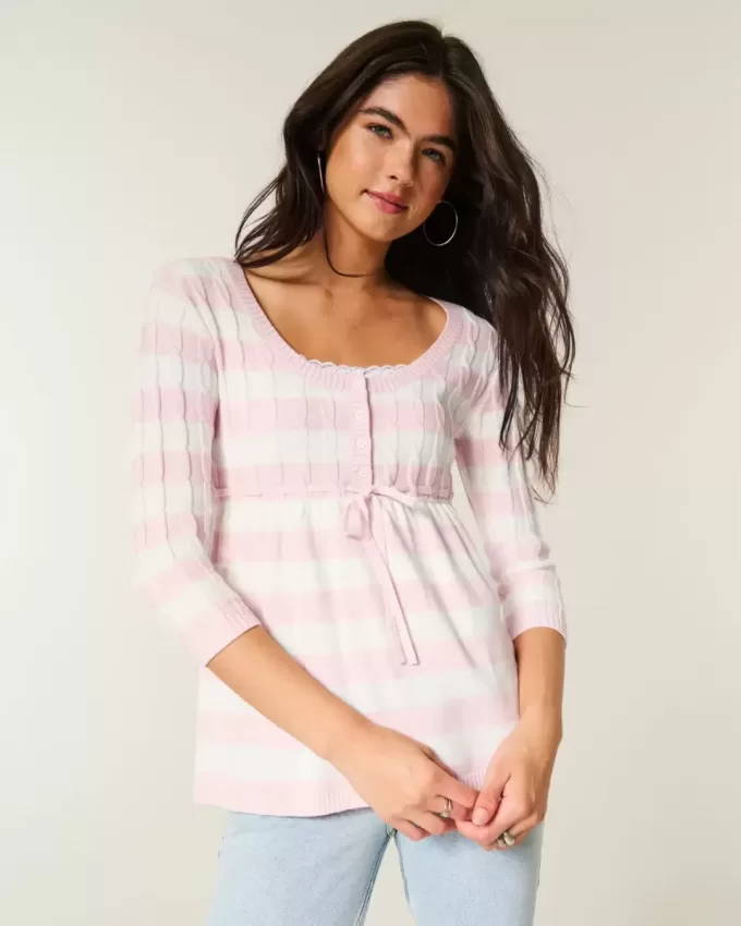 Pulover Babydoll din tricot cablu Pulover Babydoll din tricot cablu