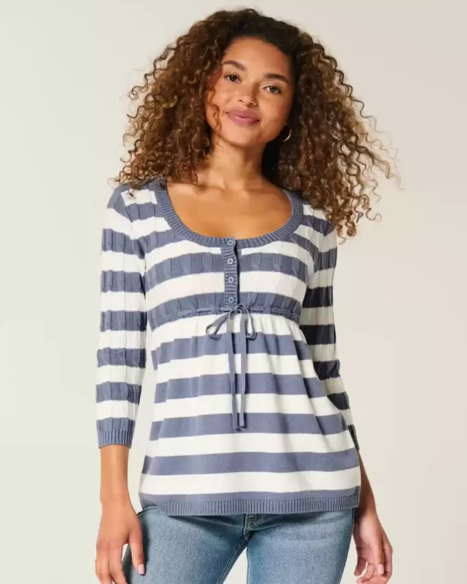 Pulover Babydoll din tricot cablu Pulover Babydoll din tricot cablu