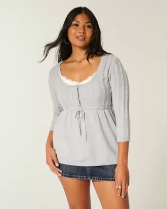 Pulover Babydoll din tricot cablu