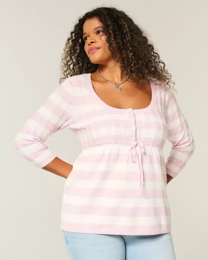 Pulover Babydoll din tricot cablu Pulover Babydoll din tricot cablu