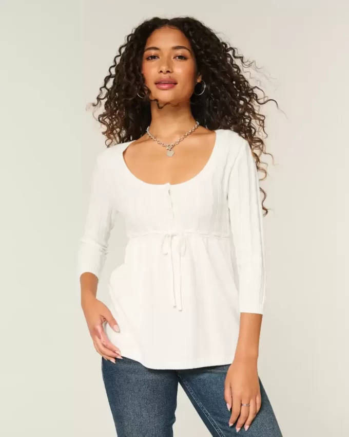 Pulover Babydoll din tricot cablu Pulover Babydoll din tricot cablu