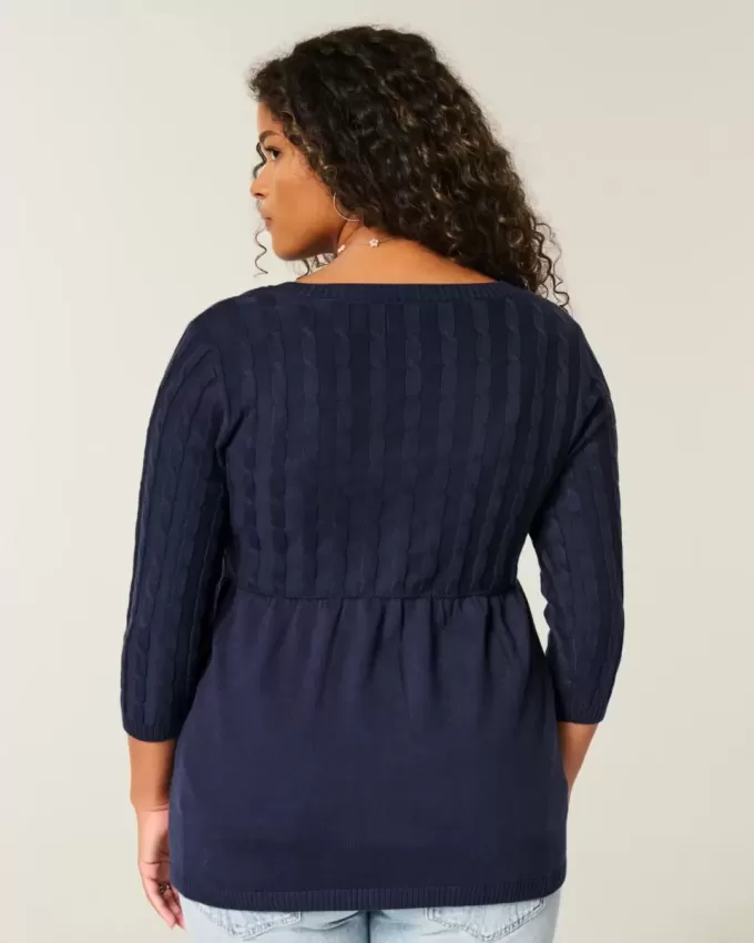 Pulover Babydoll din tricot cablu Pulover Babydoll din tricot cablu