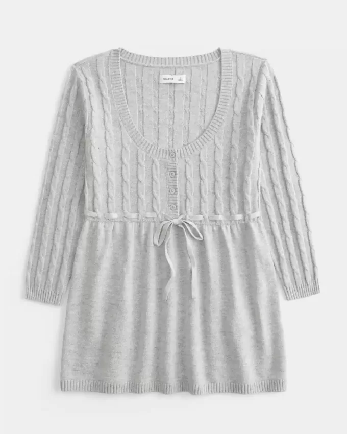 Pulover Babydoll din tricot cablu Pulover Babydoll din tricot cablu