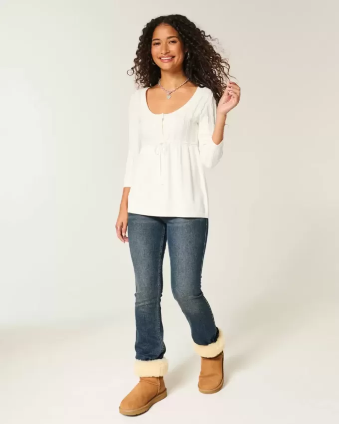 Pulover Babydoll din tricot cablu Pulover Babydoll din tricot cablu