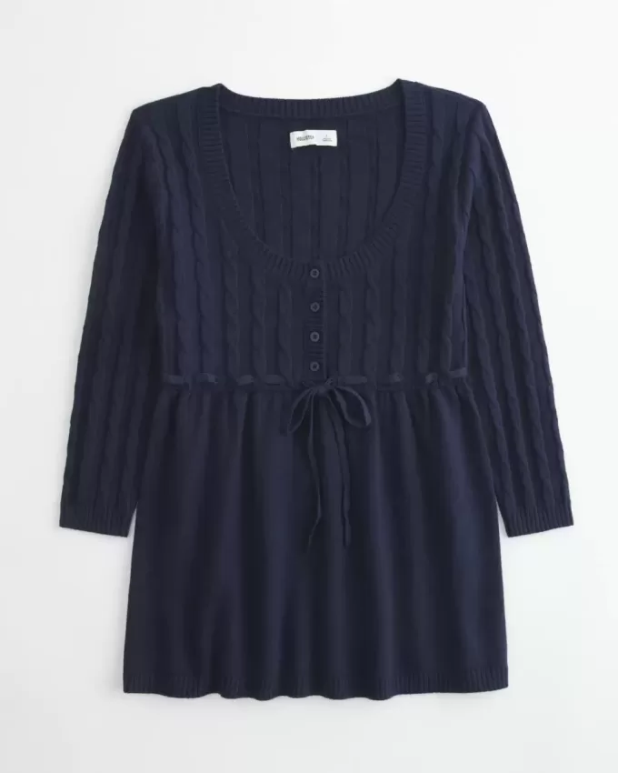 Pulover Babydoll din tricot cablu Pulover Babydoll din tricot cablu