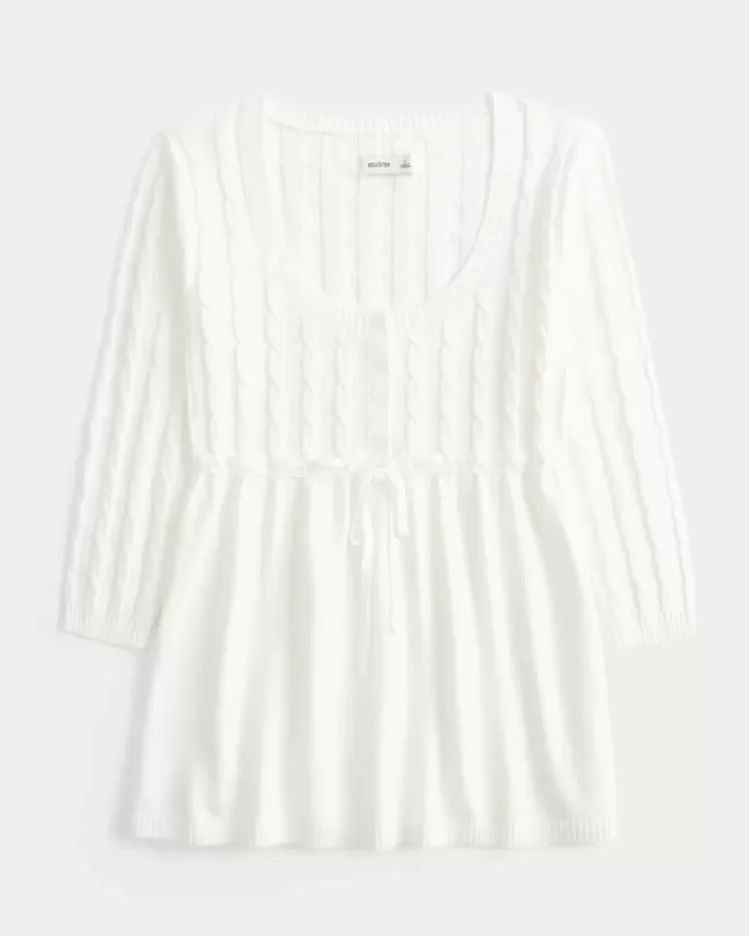 Pulover Babydoll din tricot cablu Pulover Babydoll din tricot cablu