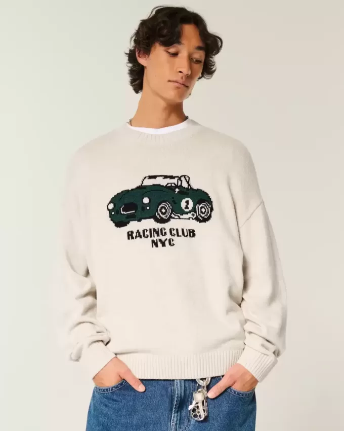 Pulover Boxy Racing Graphic Crew Pulover Boxy Racing Graphic Crew