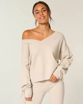 Pulover confortabil cu fundă, fără umăr, Gilly Hicks