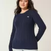 Pulover crew cu fundă din tricot cablu Pulover crew cu fundă din tricot cablu