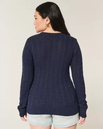 Pulover crew cu fundă din tricot cablu
