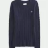 Pulover crew cu fundă din tricot cablu Pulover crew cu fundă din tricot cablu