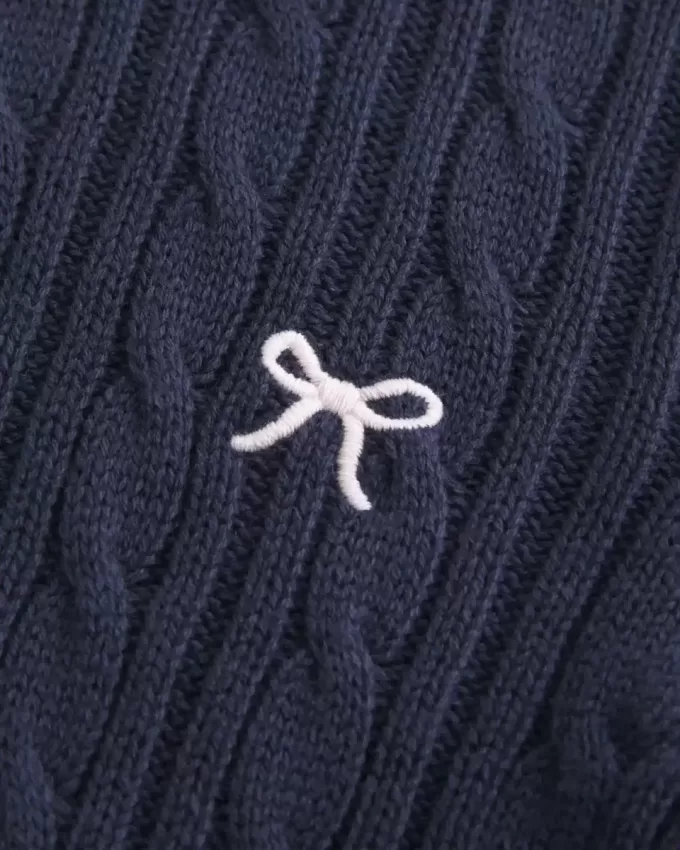 Pulover crew cu fundă din tricot cablu Pulover crew cu fundă din tricot cablu