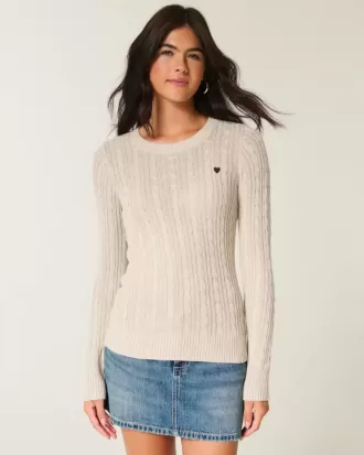 Pulover crew din tricot cu cablu