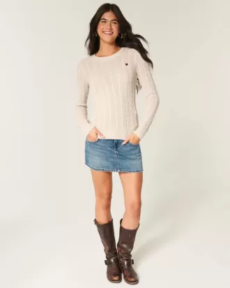 Pulover crew din tricot cu cablu