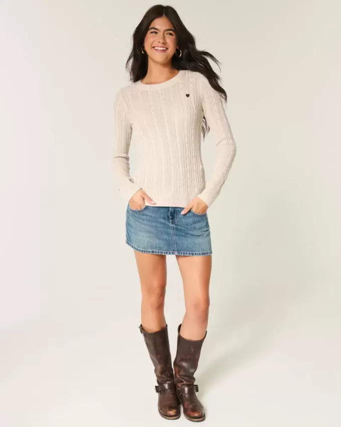 Pulover crew din tricot cu cablu Pulover crew din tricot cu cablu