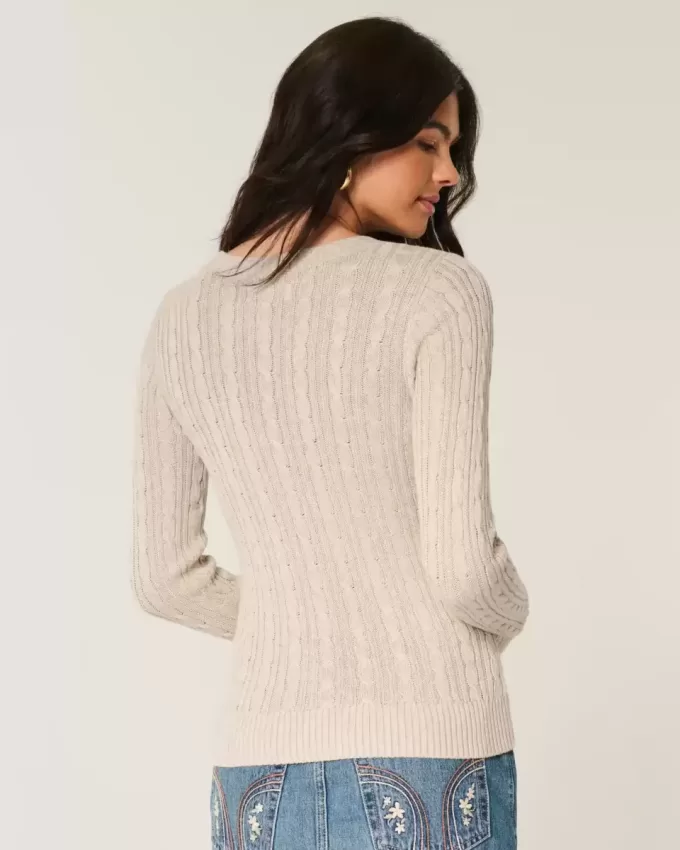 Pulover crew din tricot cu cablu Pulover crew din tricot cu cablu
