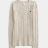 Pulover crew din tricot cu cablu Pulover crew din tricot cu cablu
