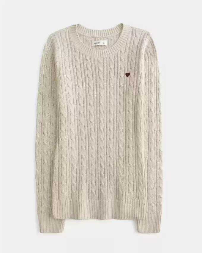 Pulover crew din tricot cu cablu Pulover crew din tricot cu cablu