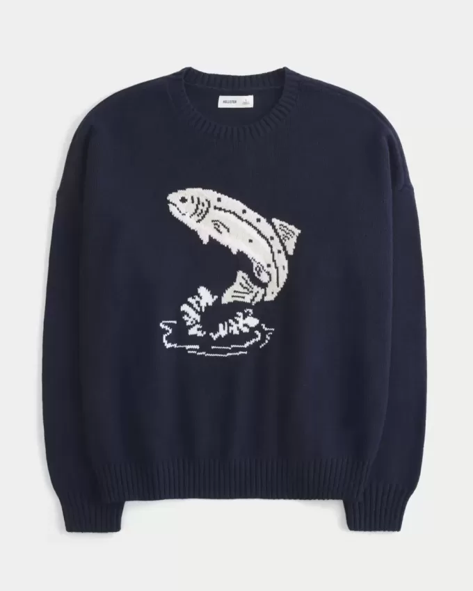 Pulover Crew Graphic Fish Jumping Easy Pulover Crew Graphic Fish Jumping Easy
