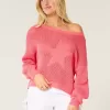 Pulover Crew Slouchy cu grafic ușor și cusut Pulover Crew Slouchy cu grafic ușor și cusut