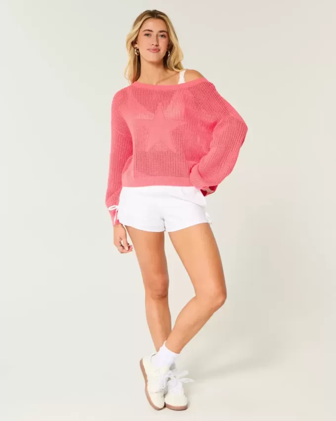 Pulover Crew Slouchy cu grafic ușor și cusut Pulover Crew Slouchy cu grafic ușor și cusut