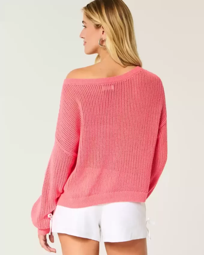 Pulover Crew Slouchy cu grafic ușor și cusut Pulover Crew Slouchy cu grafic ușor și cusut