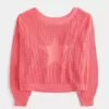Pulover Crew Slouchy cu grafic ușor și cusut Pulover Crew Slouchy cu grafic ușor și cusut