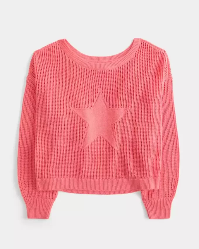 Pulover Crew Slouchy cu grafic ușor și cusut Pulover Crew Slouchy cu grafic ușor și cusut