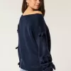 Pulover cu aplicație cu fundă fără umăr Pulover cu aplicație cu fundă fără umăr