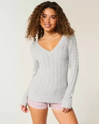 Pulover cu decolteu în V Icon din tricot cablu