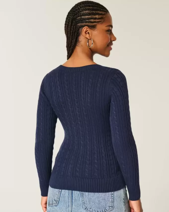 Pulover cu decolteu în V Icon din tricot cablu