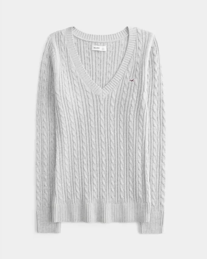 Pulover cu decolteu în V Icon din tricot cablu