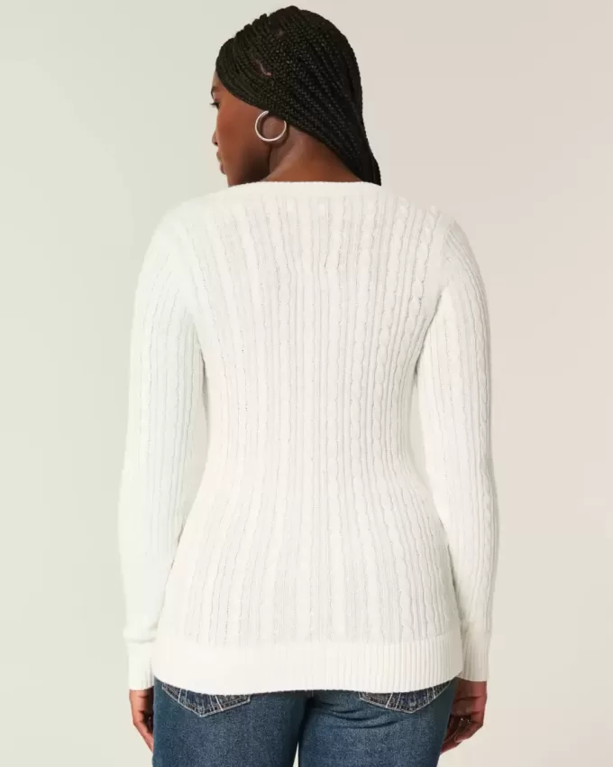 Pulover cu decolteu în V Icon din tricot cablu