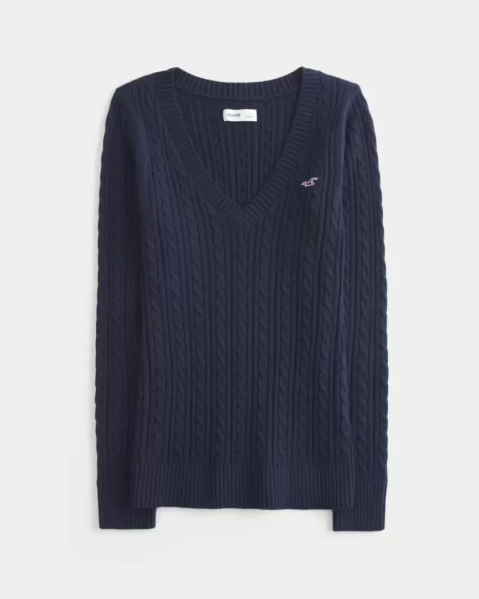 Pulover cu decolteu în V Icon din tricot cablu
