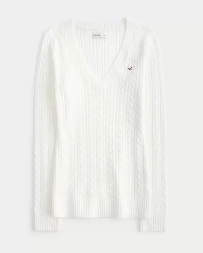 Pulover cu decolteu în V Icon din tricot cablu