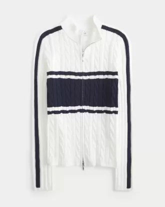 Pulover cu fermoar, tricot cu cablu