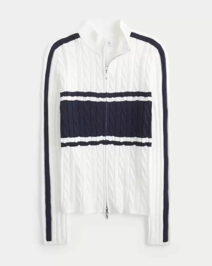 Pulover cu fermoar, tricot cu cablu Pulover cu fermoar, tricot cu cablu