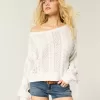 Pulover din tricot cablu cu mâneci cu fundă Pulover din tricot cablu cu mâneci cu fundă
