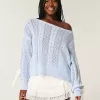 Pulover din tricot cablu cu mâneci cu fundă Pulover din tricot cablu cu mâneci cu fundă