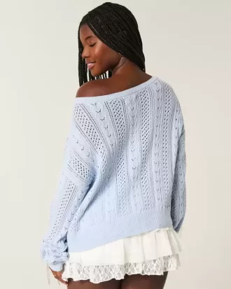 Pulover din tricot cablu cu mâneci cu fundă