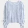 Pulover din tricot cablu cu mâneci cu fundă Pulover din tricot cablu cu mâneci cu fundă