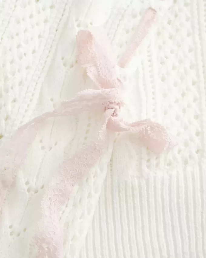 Pulover din tricot cablu cu mâneci cu fundă Pulover din tricot cablu cu mâneci cu fundă