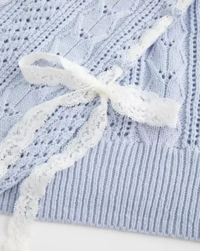 Pulover din tricot cablu cu mâneci cu fundă Pulover din tricot cablu cu mâneci cu fundă