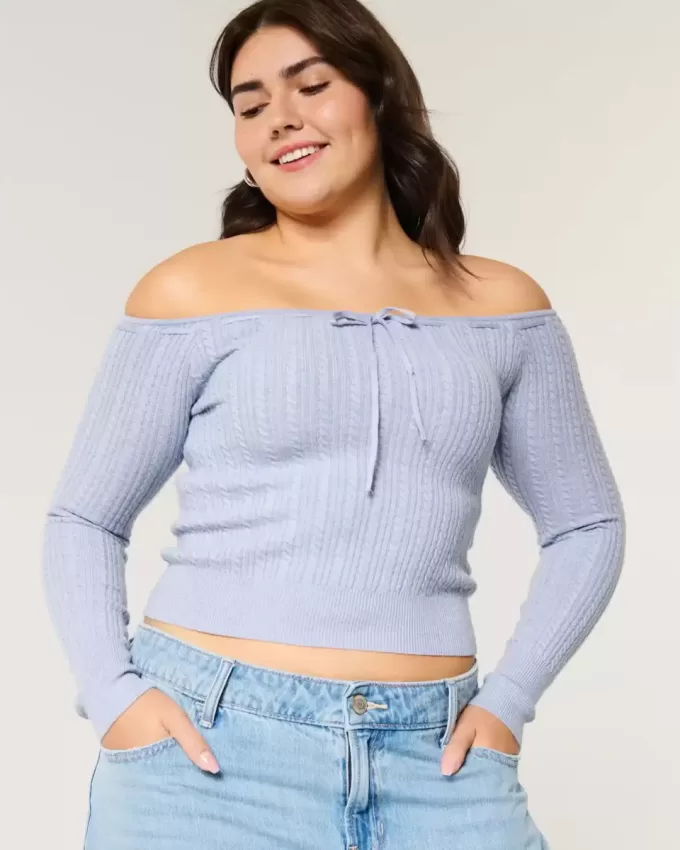 Pulover din tricot cu cablu fără umăr