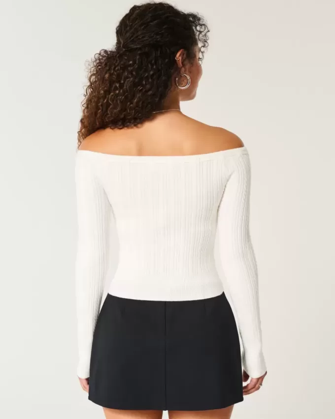 Pulover din tricot cu cablu fără umăr