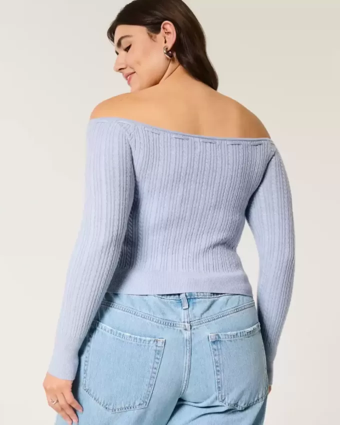 Pulover din tricot cu cablu fără umăr